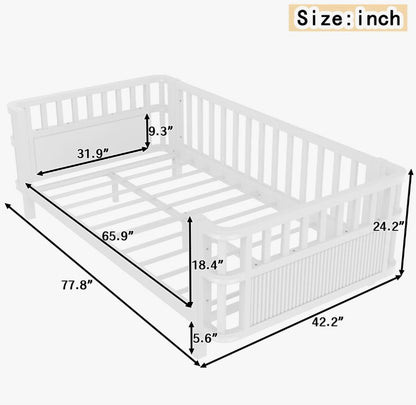 Brand New in Box Children’s Wooden Bed with Safety Rails – Low Kids Bed, Twin (#234)