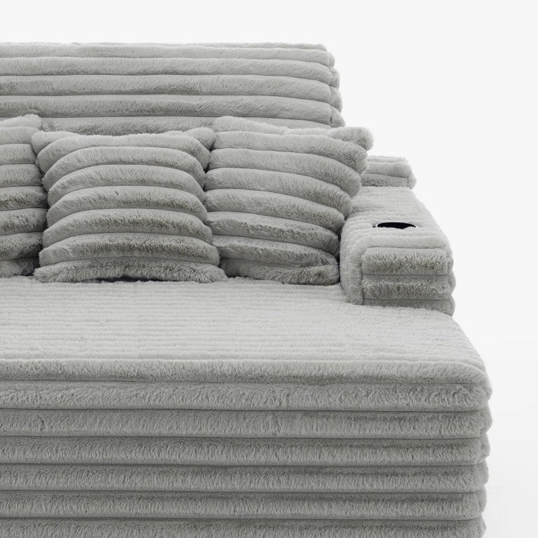 Brand New in Box Upholstered Compression Light Gray Faux Fur Chaise Lounge Sofa Bed (#257)