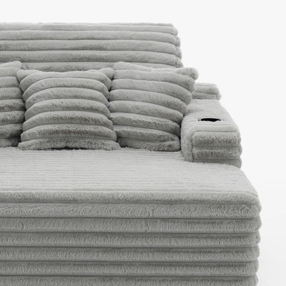 Brand New in Box Upholstered Compression Light Gray Faux Fur Chaise Lounge Sofa Bed (#257)