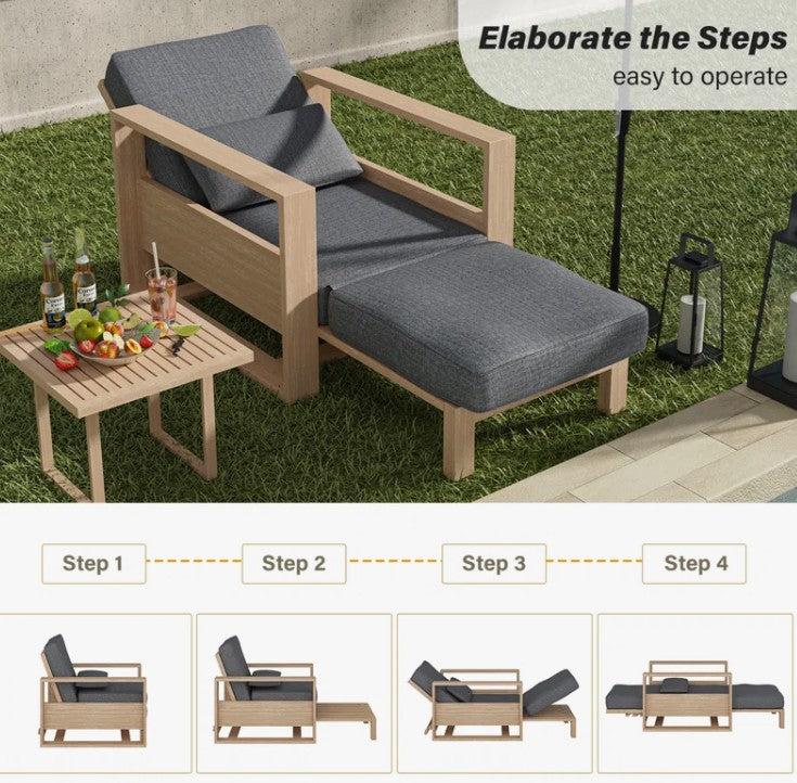 Brand New in Box Modern 37.75'' W Extendable Solid Wood Chaise Lounge w/ Lumbar Pillow (#196)