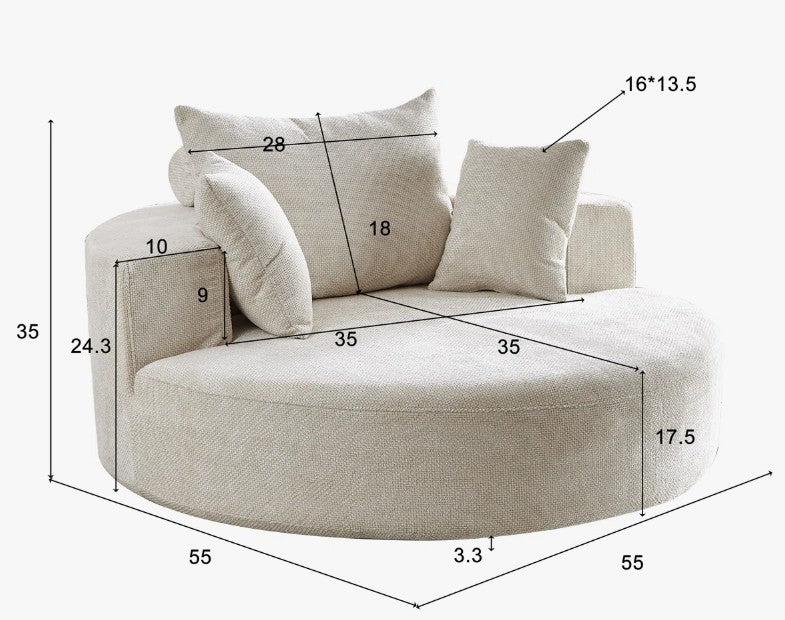 Brand New in Box 55" Wide Swivel Round Pillow Back Sofa With Cushions, Beige (#106)