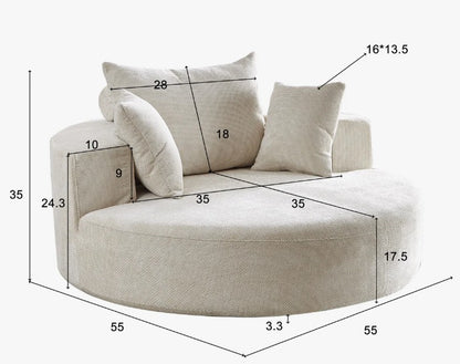 Brand New in Box 55" Wide Swivel Round Pillow Back Sofa With Cushions, Beige (#106)