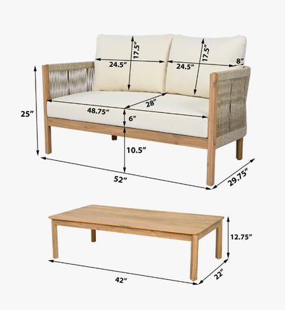 Brand New in Box Harrill Outdoor 2-Piece Conversation Set With Cushions Teak Beige (#216)