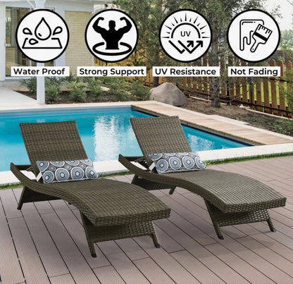 Brand New in Box Set of Two Ozellar All Weather Outdoor Wicker Chaise Lounge, Natural (#209)