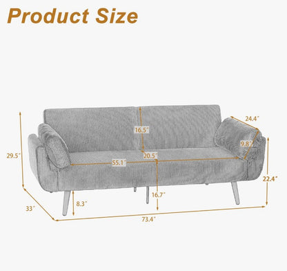 Brand New in Box Upholstered Beige Corduroy Convertible Sofa Bed, Futon Sleeper (#212)