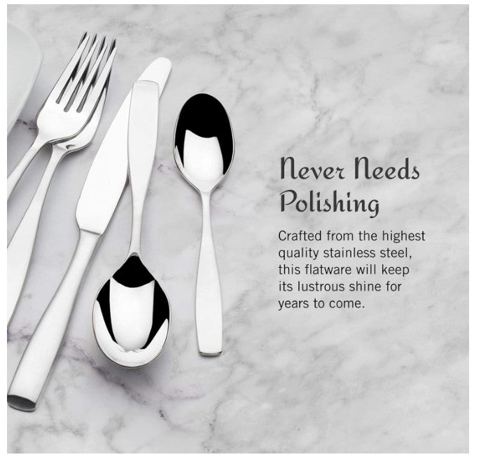 Brand New in Box Mikasa Satin Loft 65-Piece Flatware Set for 12, 18/10 Stainless Steel (#190)