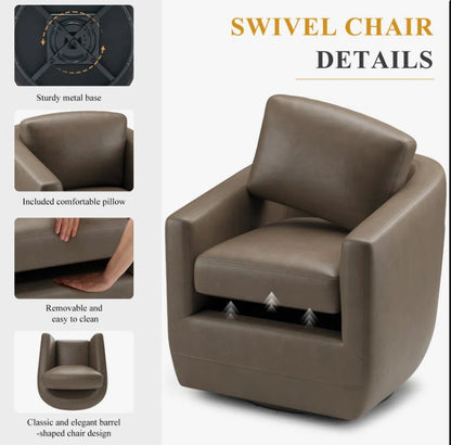 Brand New in Box Modern Soft 29" Wide Leather Upholstered 360° Swivel Accent Chair (#177)