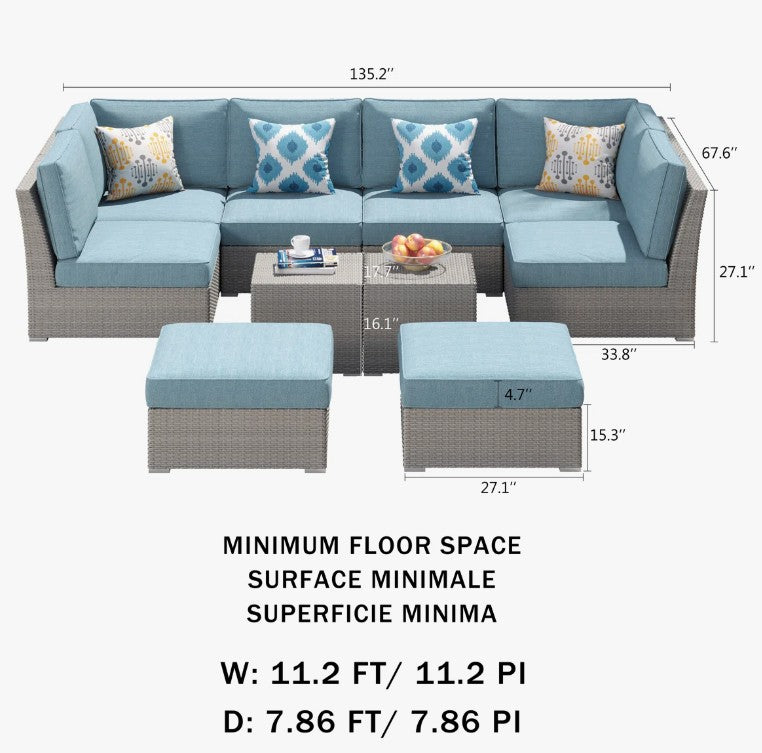 Brand New in Box 8 - Person Wicker / Rattan Outdoor Sectional with Cushions & Pillows (#171)