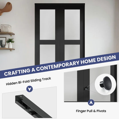 Brand New in Box 3-Lite Frosted Glass and Black Manufactured Wood Bi-Fold Doors w/ HW Kit. (#103)