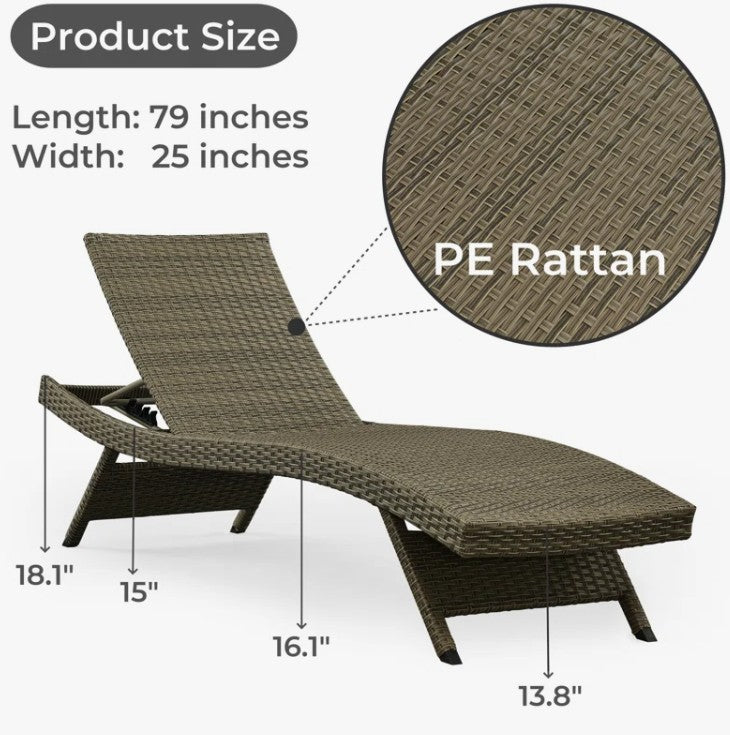 Brand New in Box Set of Two Ozellar All Weather Outdoor Wicker Chaise Lounge, Natural (#209)