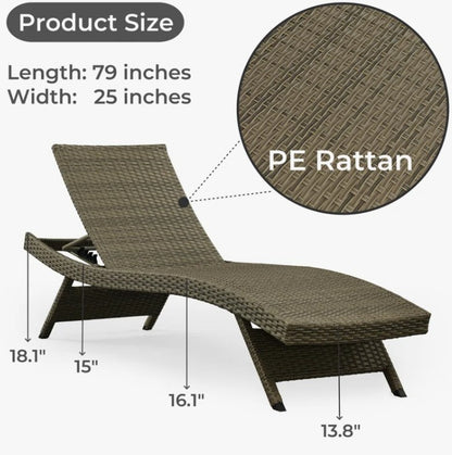 Brand New in Box Set of Two Ozellar All Weather Outdoor Wicker Chaise Lounge, Natural (#209)