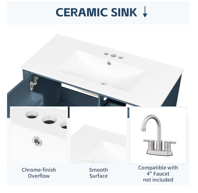 Brand New in Box Freestanding Blue Gray 36-in Single Sink Bathroom Vanity, (#225)