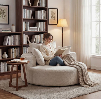 Brand New in Box 55" Wide Swivel Round Pillow Back Sofa With Cushions, Beige (#106)