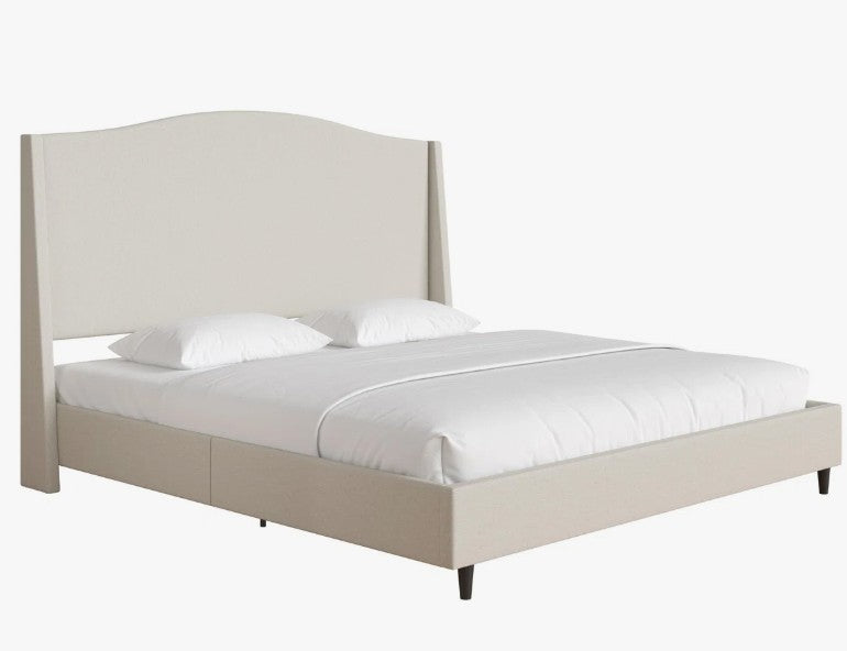 Brand New in Box Upholstered Wingback Platform King Size Bed with Curved Headboard, Cream (#238)