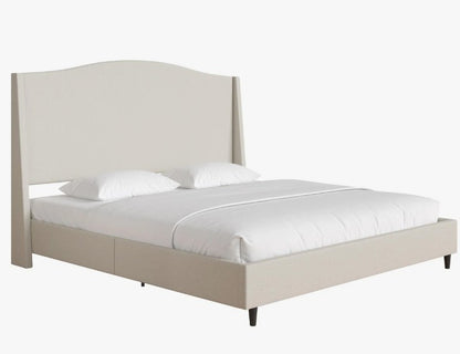 Brand New in Box Upholstered Wingback Platform King Size Bed with Curved Headboard, Cream (#238)