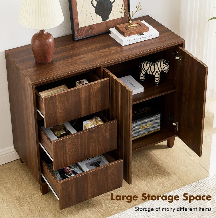 Brand New in Box Modern Style Sideboard with Adjustable Shelf & 3 Drawers, Brown (#290)