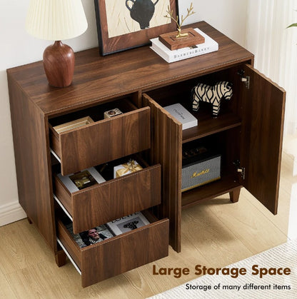 Brand New in Box Modern Style Sideboard with Adjustable Shelf & 3 Drawers, Brown (#290)