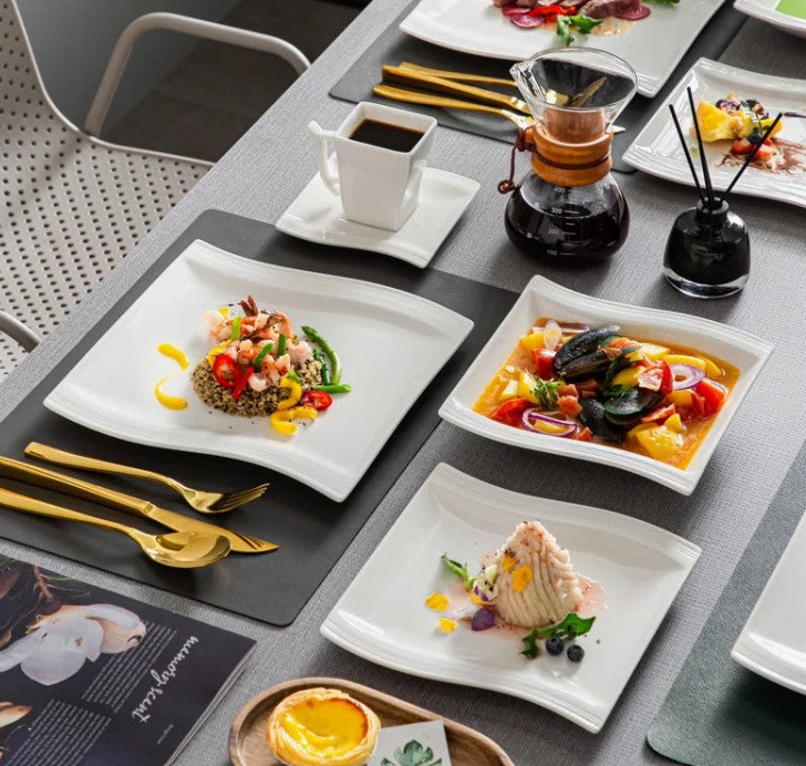 Brand New in Box 30-Piece Square Porcelain Dinnerware Sets, Service For 6 (Two Available) (#180)
