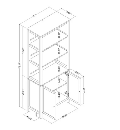 Brand New in Box 72" Bookcase Traditional With Three Open Shelves and Cabinet Classic White (#253)