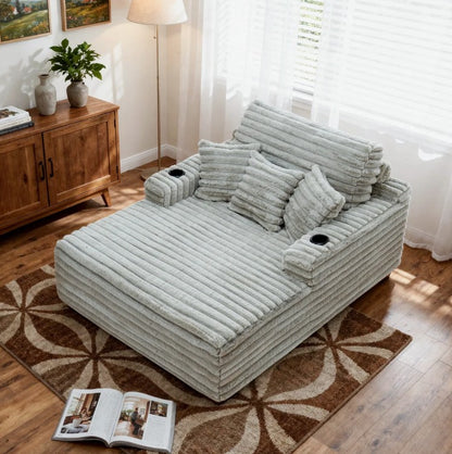 Brand New in Box Upholstered Compression Light Gray Faux Fur Chaise Lounge Sofa Bed (#257)