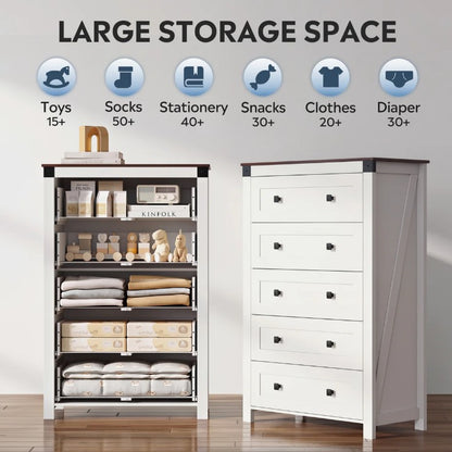 Brand New in Box 5-Drawer Farmhouse Dresser for Bedroom, White (#284)