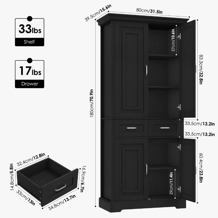 Brand New in Box 70.9 Inch Kitchen Pantry, Black (#219)