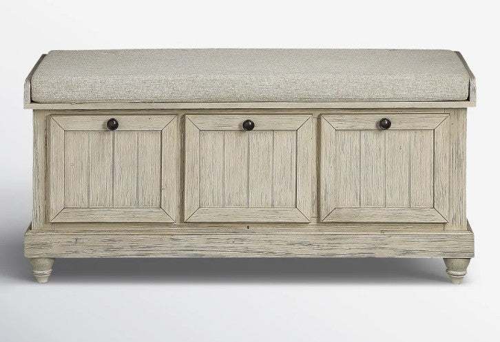Brand New in Box Linen Upholstered Storage Bench, Antique White (#230)