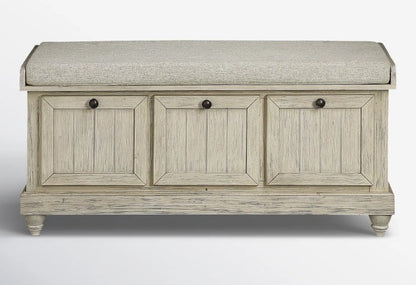 Brand New in Box Linen Upholstered Storage Bench, Antique White (#230)