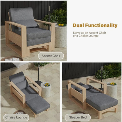 Brand New in Box Modern 37.75'' W Extendable Solid Wood Chaise Lounge w/ Lumbar Pillow (#196)