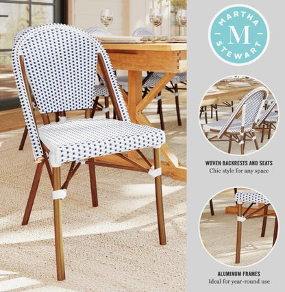 Brand New in Box Martha Stewart Lily Pond All-Weather Stackable Patio Chairs, Blue/Brown, Set of Three (#202)