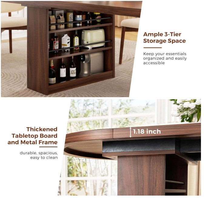 Brand New in Box Modern Dining Table with Storage for 6-10 seating, Walnut (#205)