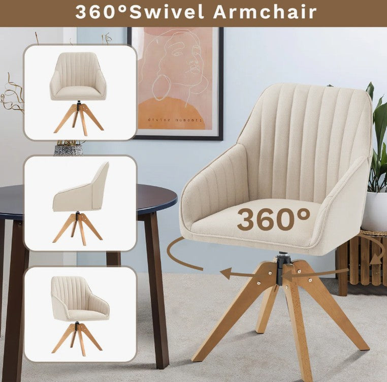 Brand New in Box Upholstered Swivel Accent Chair, Beige Linen Fabric (#289)