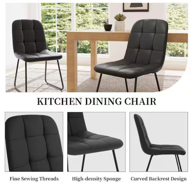 Brand New in Box Faux Leather Upholstered Dining Chairs w/ Metal Legs, Black (Set of 4) (#302)