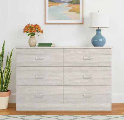 Brand New in Box 6-Drawer Double Dresser with Interlocking Drawers, Dusty Grey Oak (#285)