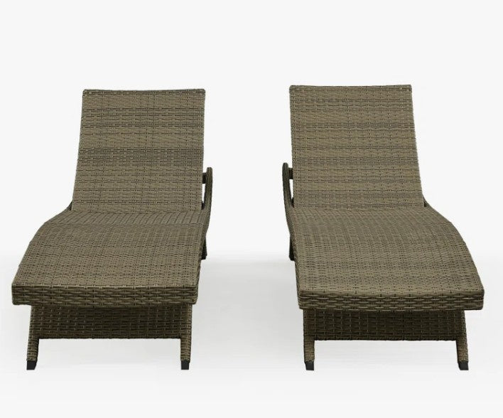 Brand New in Box Set of Two Ozellar All Weather Outdoor Wicker Chaise Lounge, Natural (#209)