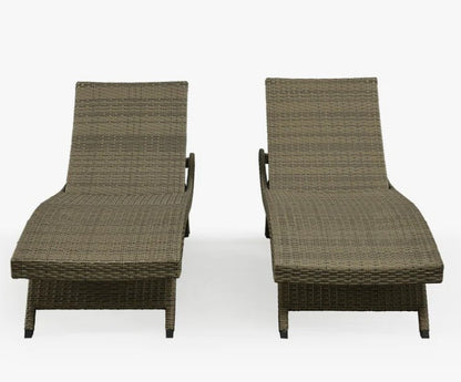 Brand New in Box Set of Two Ozellar All Weather Outdoor Wicker Chaise Lounge, Natural (#209)