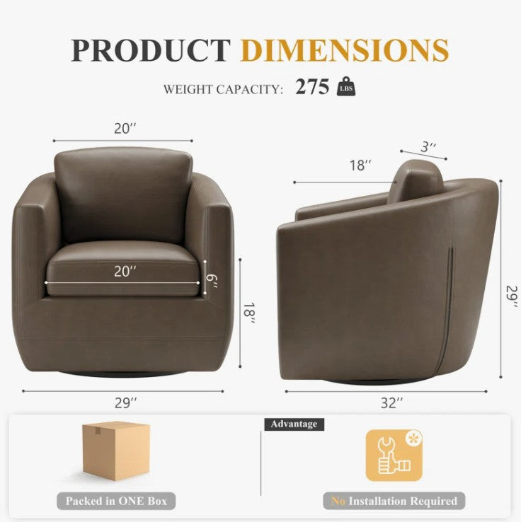 Brand New in Box Modern Soft 29" Wide Leather Upholstered 360° Swivel Accent Chair (#177)
