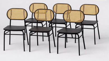 Brand New in Box Set of Six Wicker Back Metal Dining Chair Black (#271)