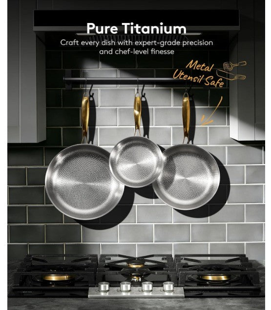 Brand New in Box Titanium Pans for Cooking | 8/10/12 Inch Pure Titanium Skillet Set with Lids (#192)