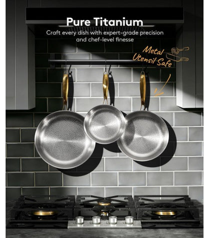 Brand New in Box Titanium Pans for Cooking | 8/10/12 Inch Pure Titanium Skillet Set with Lids (#192)