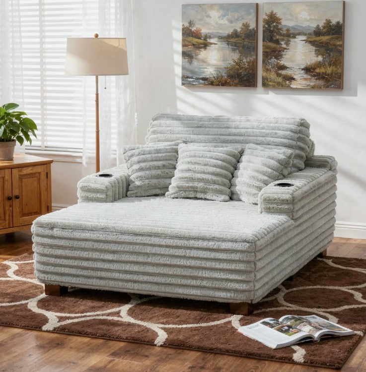 Brand New in Box Upholstered Compression Light Gray Faux Fur Chaise Lounge Sofa Bed (#257)