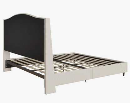 Brand New in Box Upholstered Wingback Platform King Size Bed with Curved Headboard, Cream (#238)