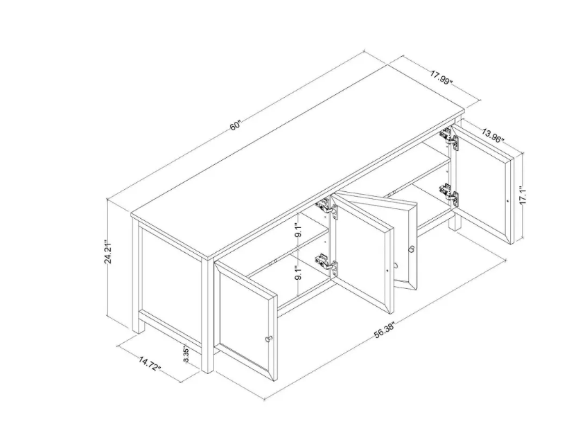 Brand New in Box Traditional Storage TV Stand with Doors and Shelves, White (#272)