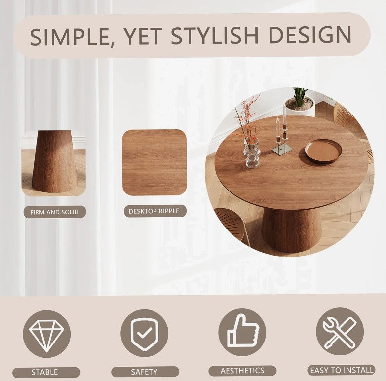 Brand New in Box 43 inch Natural Wood Grain Circular Dining Table, modern minimalist (#102)