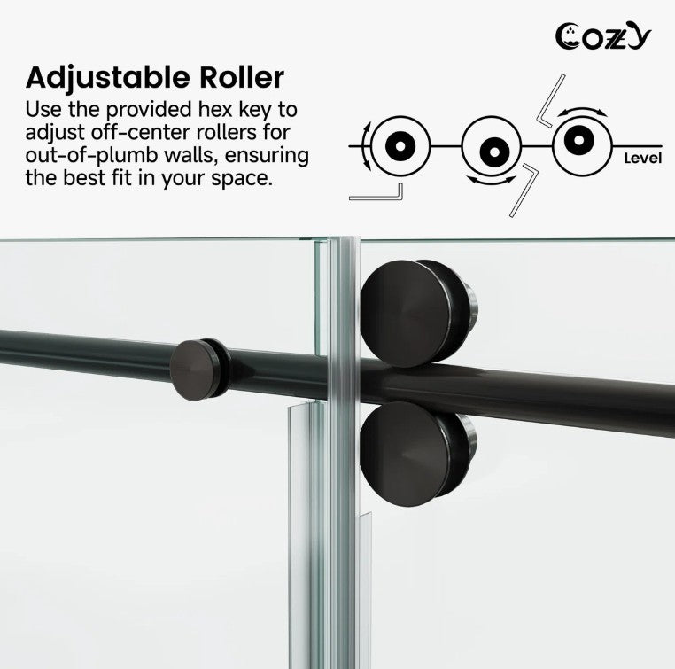 Brand New in Box 74-79" W X 76" H Frameless Single Sliding Shower Door, Matte Black (#293)