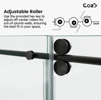 Brand New in Box 74-79" W X 76" H Frameless Single Sliding Shower Door, Matte Black (#293)