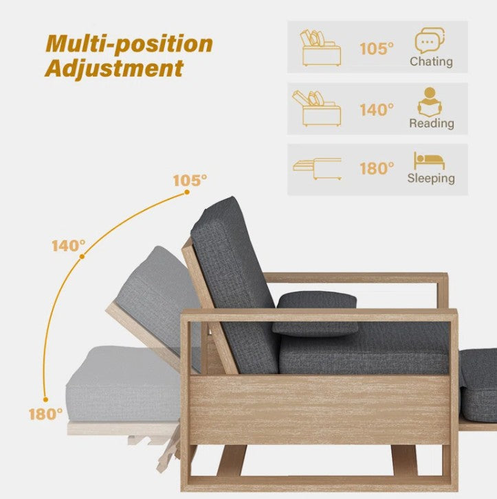 Brand New in Box Modern 37.75'' W Extendable Solid Wood Chaise Lounge w/ Lumbar Pillow (#196)