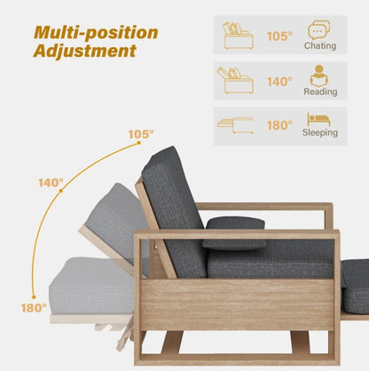 Brand New in Box Modern 37.75'' W Extendable Solid Wood Chaise Lounge w/ Lumbar Pillow (#196)