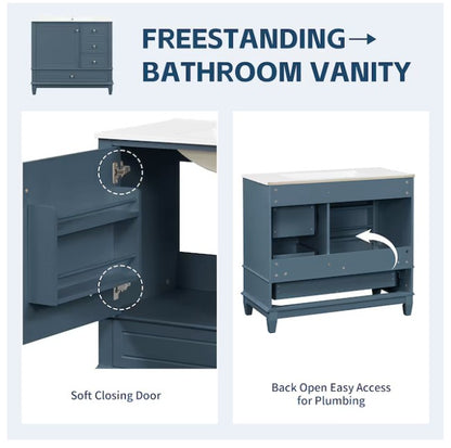 Brand New in Box Freestanding Blue Gray 36-in Single Sink Bathroom Vanity, (#225)