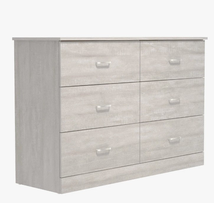 Brand New in Box 6-Drawer Double Dresser with Interlocking Drawers, Dusty Grey Oak (#285)